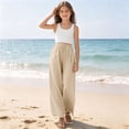thumbnail image 2 of Posijego Teens Girls Wide Leg Pants Drawstring High Waisted Cotton Linen Pants Summer Beach Vacation Palazzo Pants with Pockets, 2 of 9