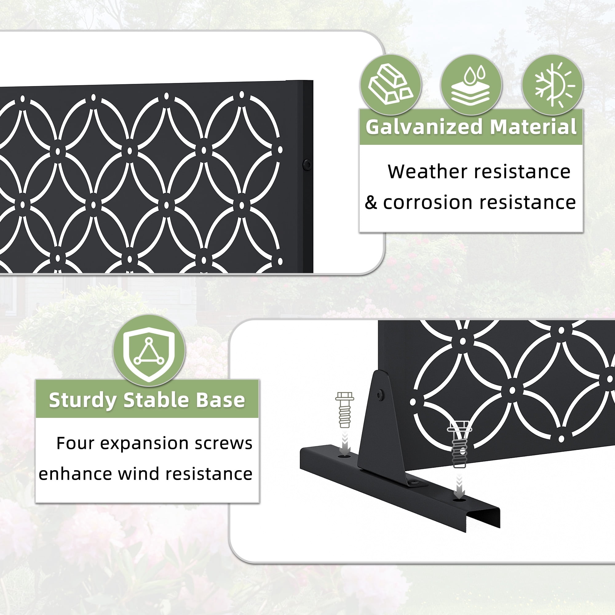 MAYEERTY 72*47" Outdoor Black Metal Privacy Panel Screen for Patio, Coin Pattern