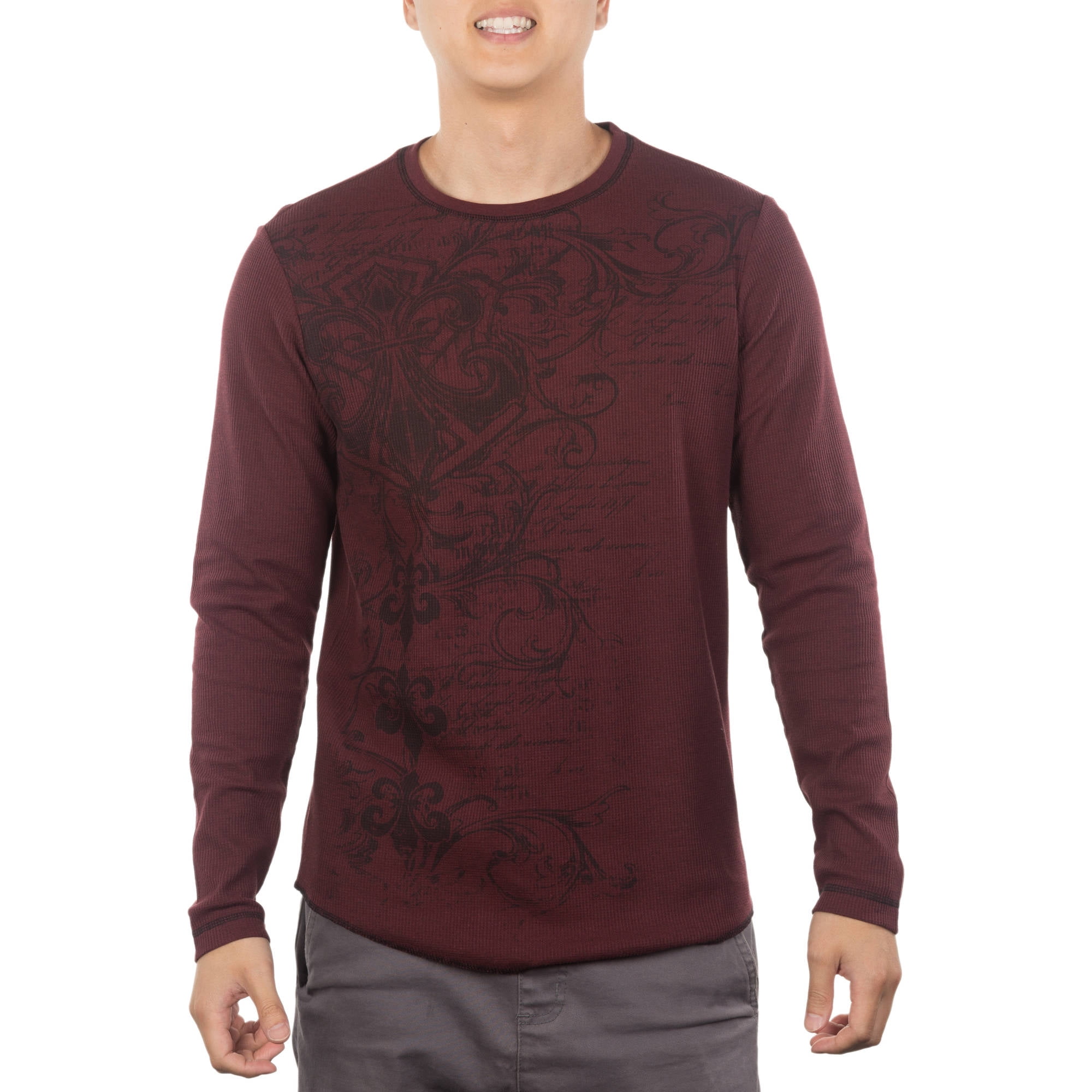 faded glory men's long sleeve thermal crew sweatshirt