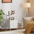 thumbnail image 3 of Tydimor Nightstand Set of 2 with Charging Station, Bedside End Table with Fabric Drawers, White, 3 of 7