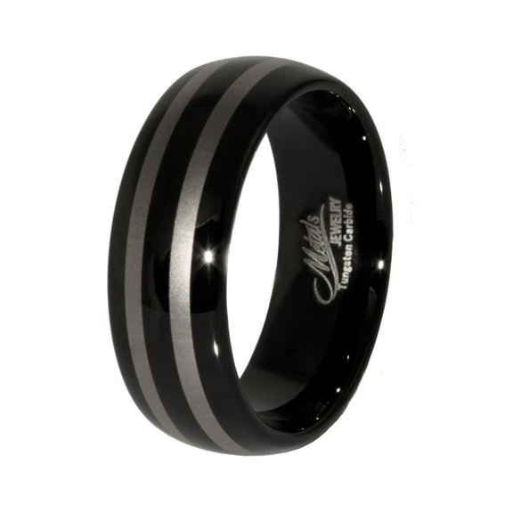 Metals Jewelry Men's / Women's 8mm Black Plated With Laser Engraved Double Striped Tungsten Carbide Ring Size 10