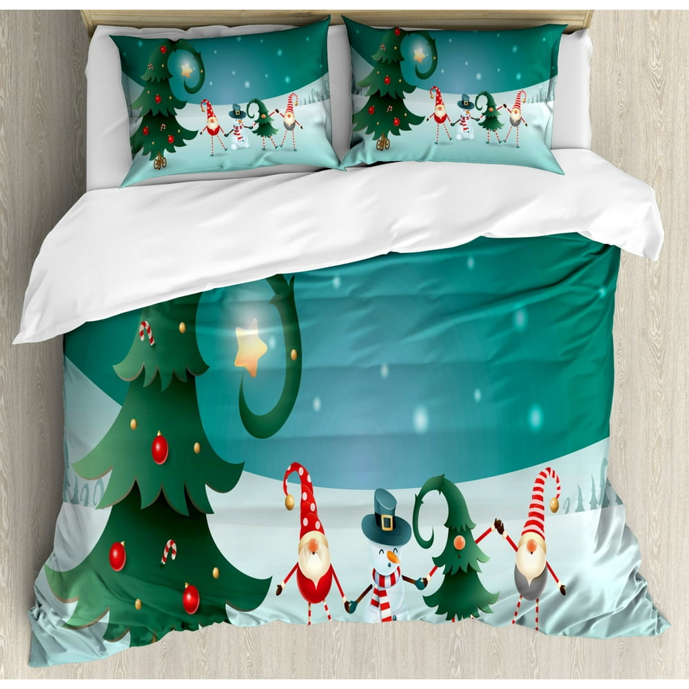 Elf Duvet Cover Set King Size, Friendly Holiday Celebration Theme