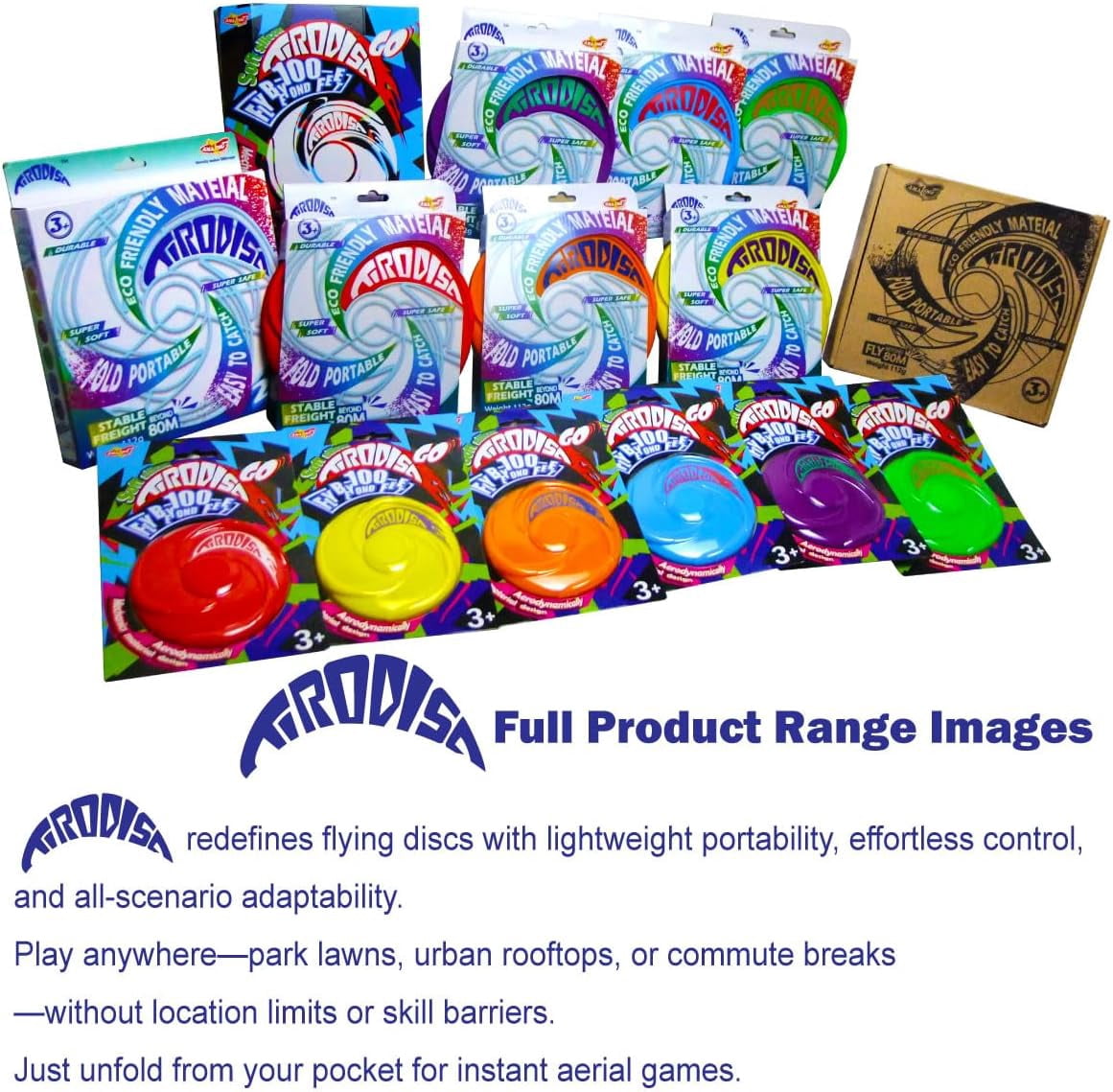 AMAZING TOYZ Tirodisc Frisbee 2-Pack- 20cm Easy Catch Foldable Pocket Flying Disc, Soft Silicone for Kids/Adults Beginner, Waterproof Beach Pool Outdoor Gift Age3+