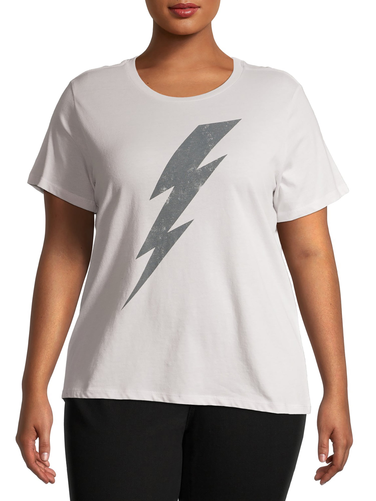 Gray by Grayson Social Women's Plus Size AC/DC Lightning Bolt Graphic  T-Shirt with Short Sleeves 