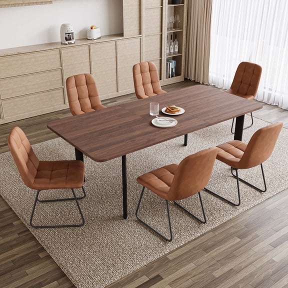 63'' to 78.7'' Extendable Modern Kitchen Dining Table Set, Mid-Century Dining Table Set For 6-8 Personal with Carbon Steel Legs