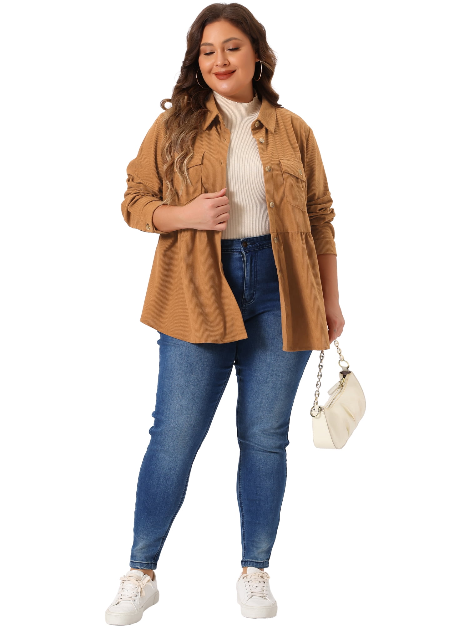 DARING DIVA Women's Plus Size Long Sleeve Button Down Blouses 1X Brown