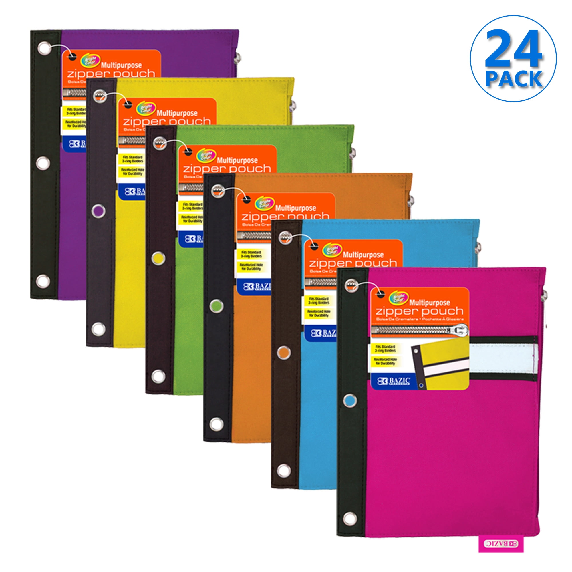 BAZIC Pencil Pouch 3 Ring Binder Pouch w/ Rivet Enforced Rings Holes