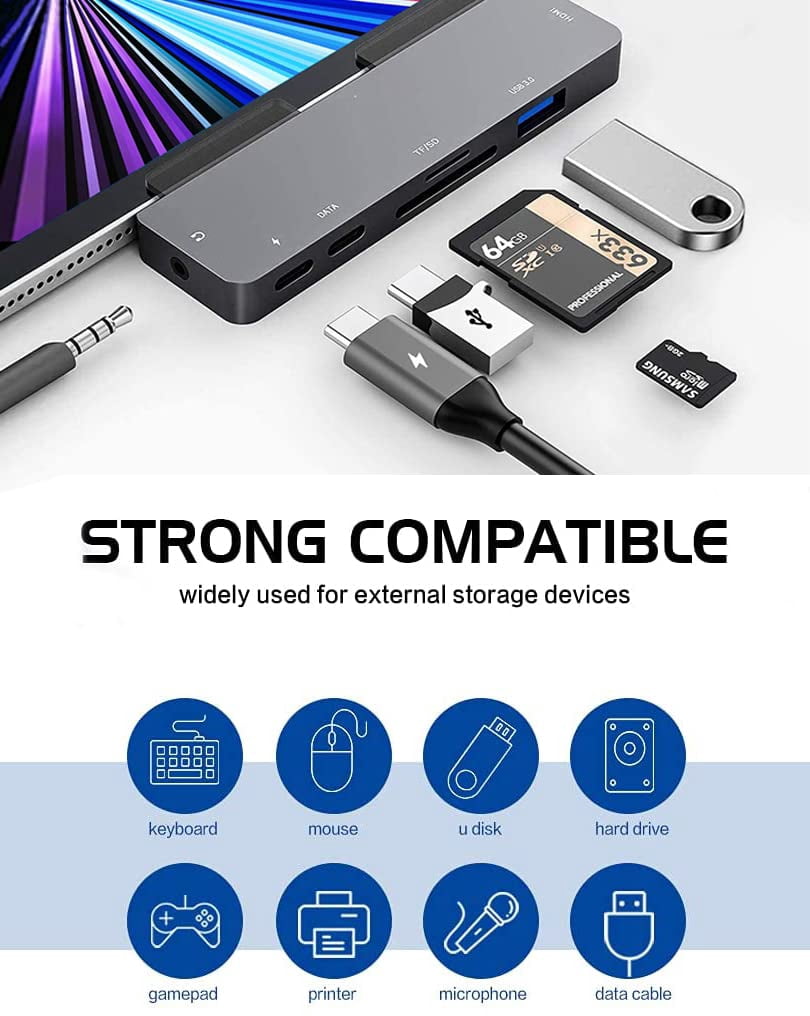 GKEAPZA iPad Pro USB C Hub Adapter for iPad Pro M4 M2 M1 2024,7-in-1 Hub with 4K@60Hz HDMI,3.5mm Jack,USB3.0,PD 60W,SD/TF Card Slot,iPad Air 4/5,iPad Mini 6,iPad Accessories