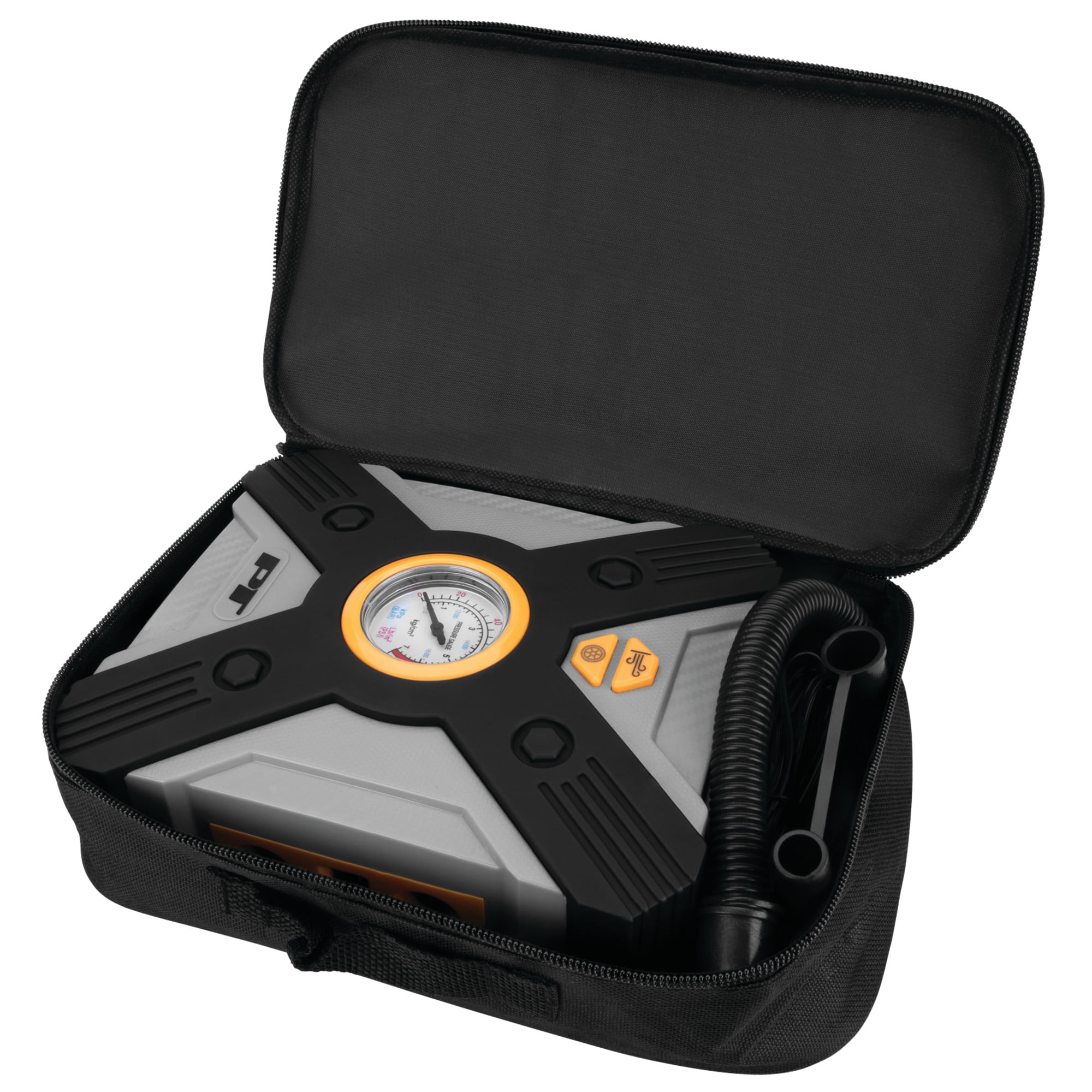 Performance Tool Vortex W7903 12V Raft & Tire Inflator, Lever-Locking Air Chuck, Long Power Cord, Three Nozzles, Gray