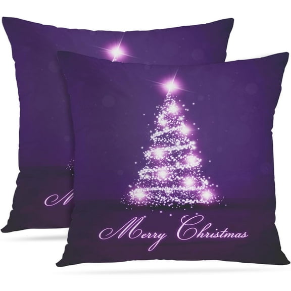 Lights Christmas Tree Nature Purple Winter Sparkle - Throw Pillow Cover Case Size 18x18 Inches One Sided Print