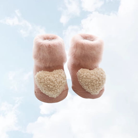 WEUVEB Winter Toddler Boy Grip Socks 1 Pair Comfortable Acrylic Fibers Pink Heart Design