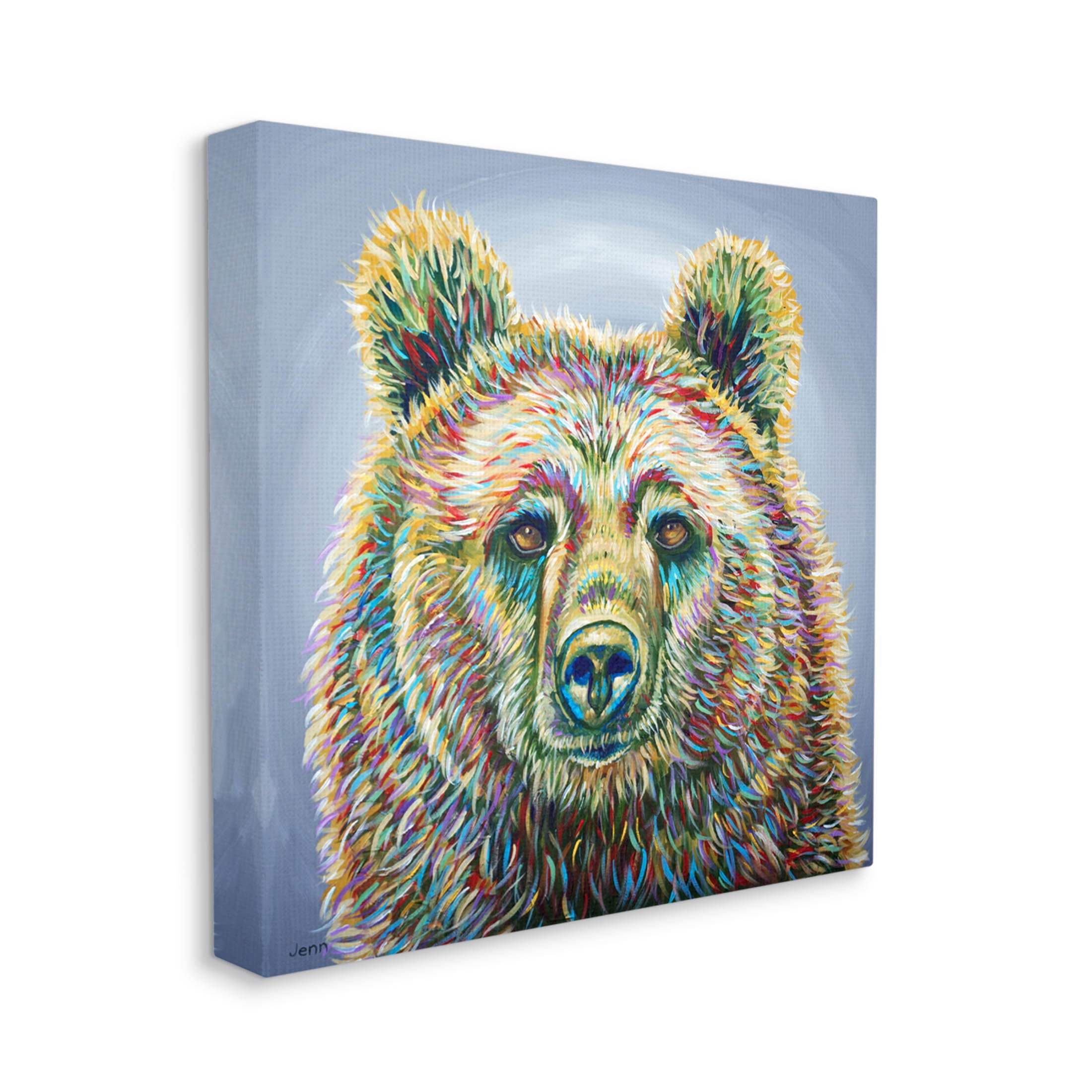 Modern Bear Rainbow Fur Strokes Animals & Insects Painting Gallery Wrapped Canvas Print Wall Art