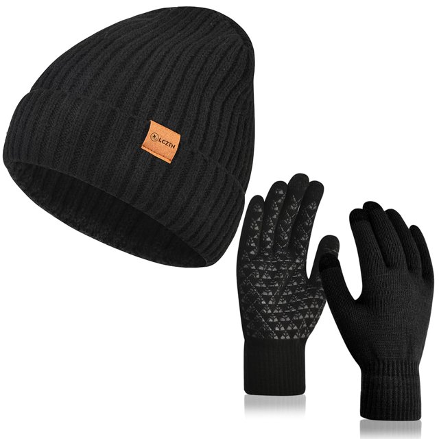 Conjunto de gorro de invierno y guantes táctiles LCZTN negros