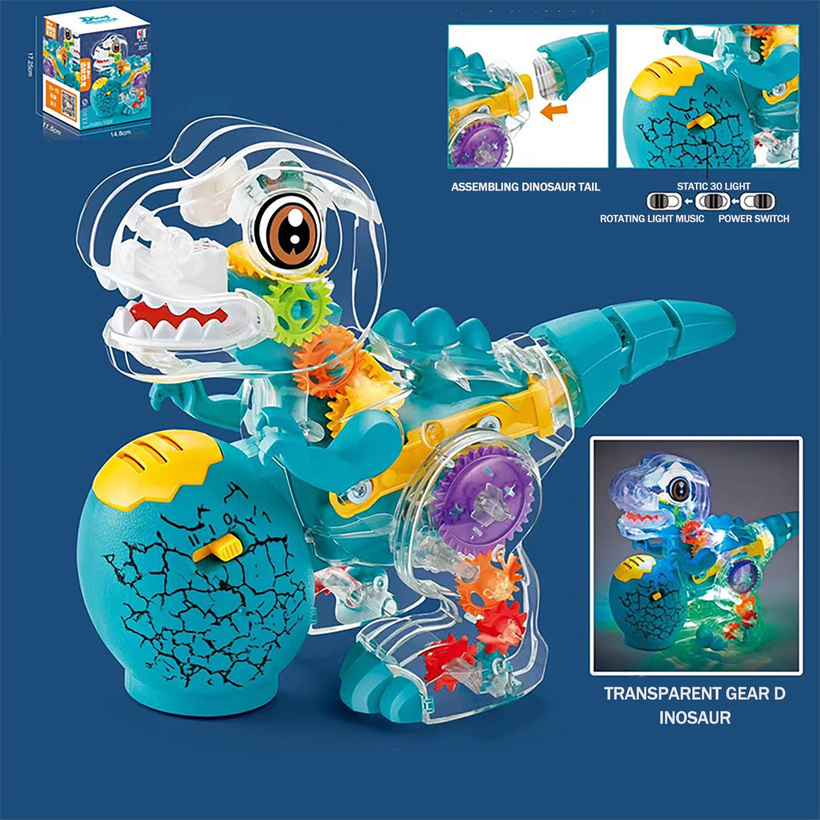 Electric Dinosaur Toy Electric Transparent Gear Toy Walking Dinosaur