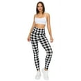 thumbnail image 2 of Saronite Black & White Plaid Printed 5-inch Long Band High Waisted Full Length Yoga Leggings (Women's), 2 of 5