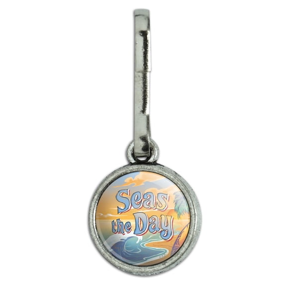 Seas The Day Beach Ocean Tropical Antiqued Charm Clothes Purse Suitcase Backpack Zipper Pull Aid