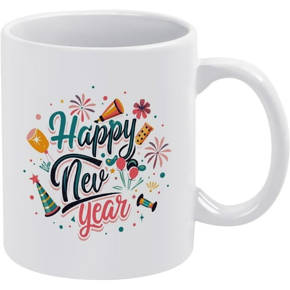 White Mug Interesting Coffee Mug - Happy New Year - Novelty Mug for Men and Women, Gift for Office, Friends, and Family, 11oz