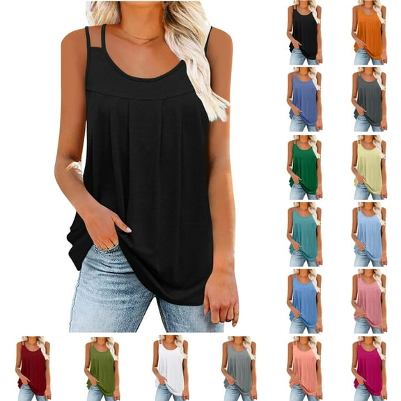 Xunlbb Tops for Women Under $5 Fashion Women's Spring/Summer Casual Round Neck Sleeveless Top Tank Top Sleeveless Tops for Women Under $5 S-2XL