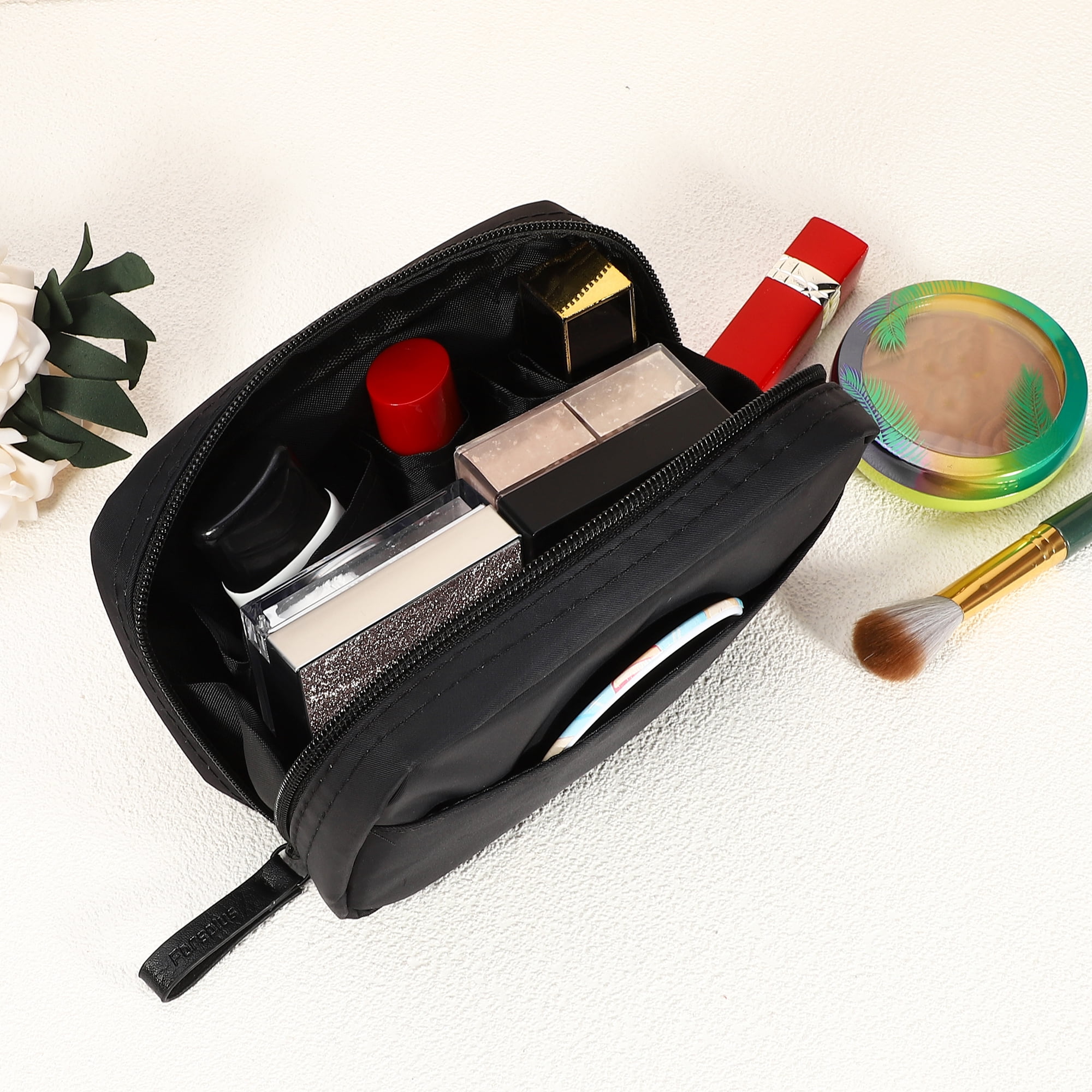 Unique Bargains Women Portable Cosmetic Bag Large Capacity Makeup Pouch Black