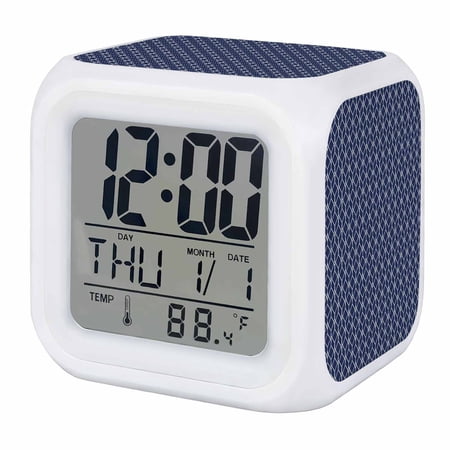 Alarm Clocks Modern Geometric Digital Clock 7 Color LED Night Light Silent Non-Ticking Battery Operated Navy Blue Color Blocks Cube Clocks Decorative for Bedroom Bedside Living Room Office School