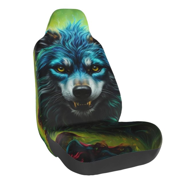 Fotbe Fluorescent Wolf Funda para Asiento de Auto con Estampado – Impermeable y Antisudor – Ajuste Universal, Lavable a Máquina, Antideslizante (1 Pieza)