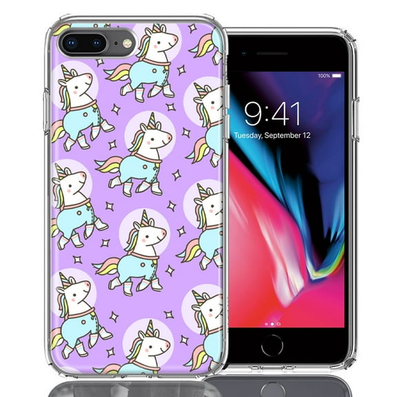 MUNDAZE For Apple iPhone 7/8 Plus Cute Unicorns Purple Design Double Layer Phone Case Cover