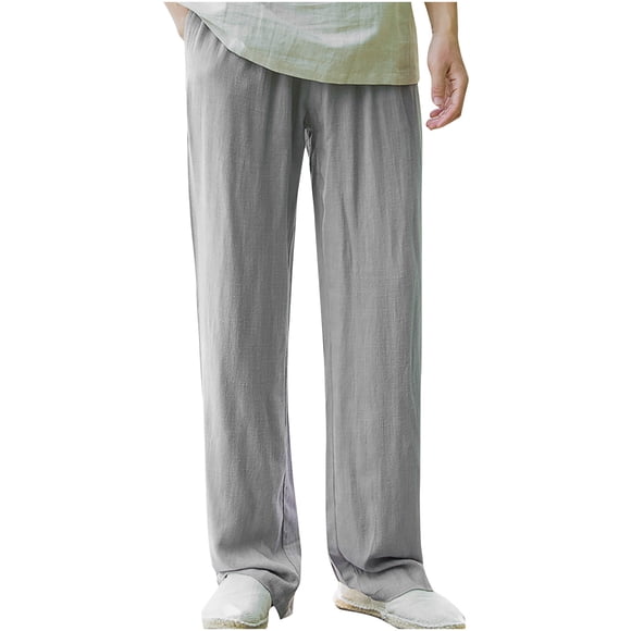 Men's Casual Pants with Elastic Waist and Drawstring, Breathable Polyester Lounge Joggers, Straight Leg Pants with Pockets for Home, Yoga, and Outdoor Wear