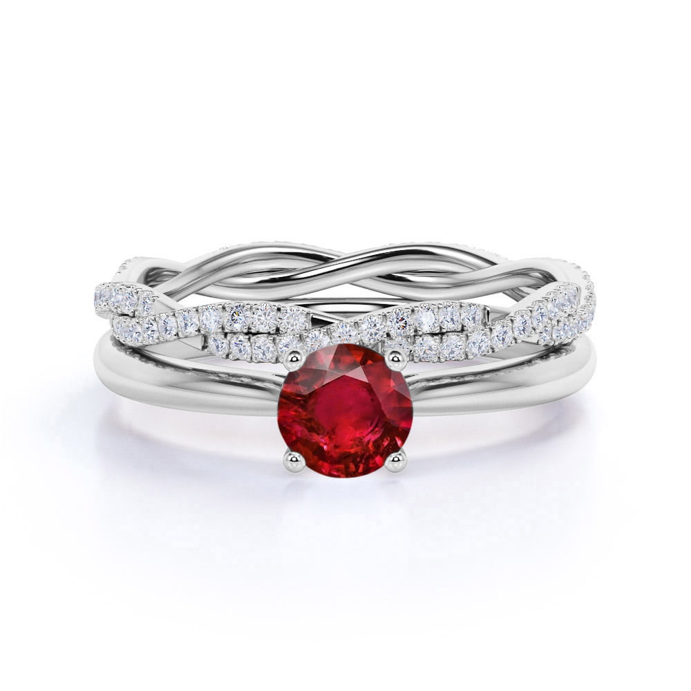 Sterling Silver Classic Round Cut Ruby Floral Engagement Wedding Halloween Ring  For Her