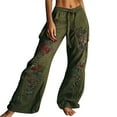 thumbnail image 2 of Stephy Vintage Floral Art Printed Cotton Linen Wide Leg Pants, Green, M, 2 of 5
