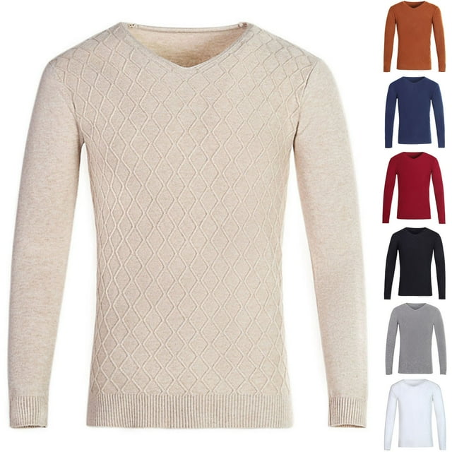 LOVZFMLL Men's Sweaters, Solid Color V-Neck Ribbed Pullover, Casual Everyday Layering Shirt, Warm Winter Tops Slim, Fall Clothes