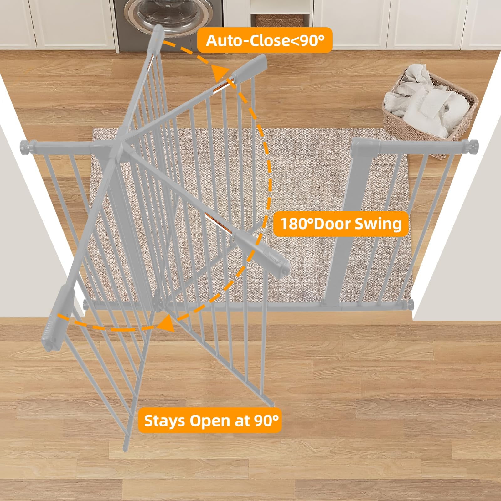 29-46 Inch Dog Gate Indoor, Adjustable Pet Gates for Wide Openings, Pressure Mounted Pet Fence, No Drilling, Expandable Dog Gate for Doorways, Stairways and Hallways (White, 29"-46" W x 30.5“H)