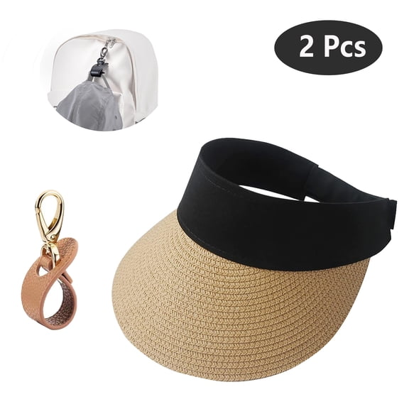 SkyAuks Beach Hats for Women with Hat Clip, Large Brim Foldable Floppy Cap, Khaki