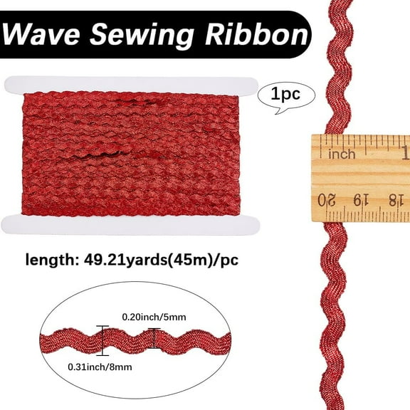 45 Yards x 5mm Red Wavy Bending Ribbon Metallic Rick Rack Trim Glitter Wave Fringe Trim Zig Zag Braid RIC Rac Edge Trimming Christmas Webbing Ribbons for Sewing DIY Crafts Gift Wrapping