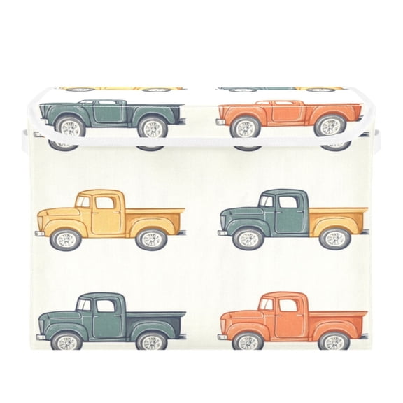 Storage Box With Lid 16.5x12.6x11.8In Foldable Stacked Household Storage Box Cartoon Truck Seamless
