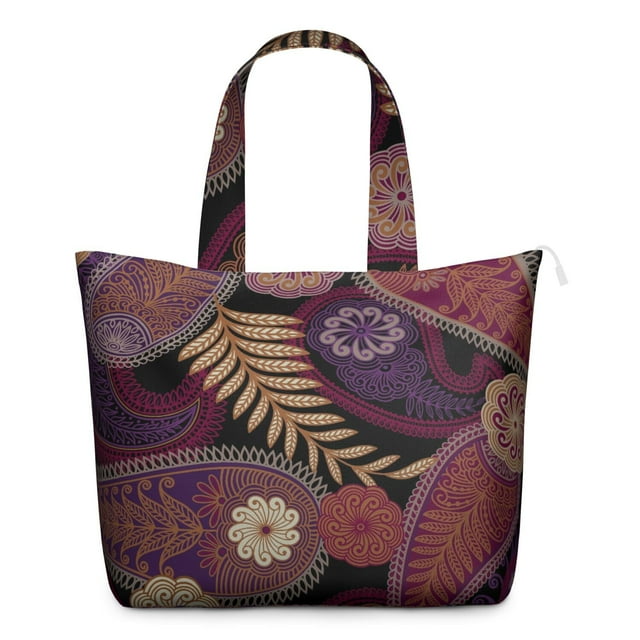 Paisley Boho Design Duffel Chic Vintage Weekender Bag with Artistic Floral Pattern, Ethnic Mala Inspired Design