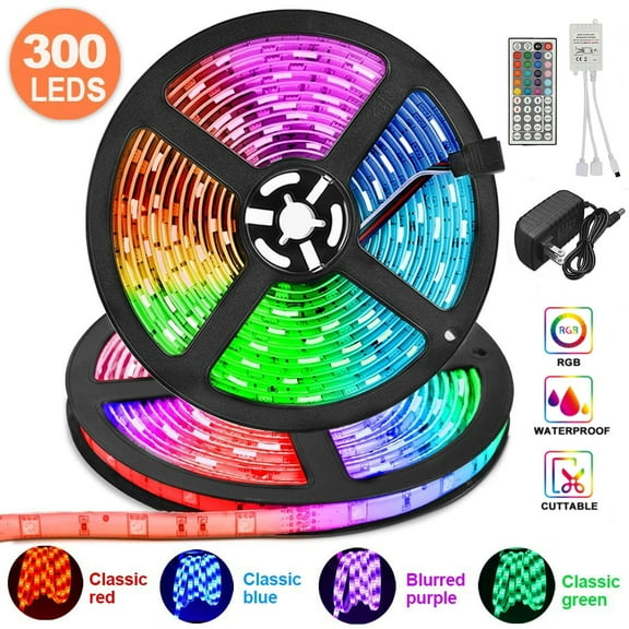 LED Strip Lights 32.8ft Light Strips RGB Tape Lights Color Changing LED Strip Lights with IR Remote Led Lights for Bedroom Bed Kitchen Flexible Strip Lights for Room Bar Home Decoration