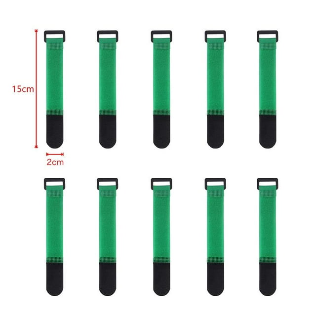 10Pcs Reusable Hook Loop Nylon Straps Reverse Colored Fastening Tape Self Adhesive Cable Ties Wrap Bundle Fixed Ties T-Shaped green 20x2cm