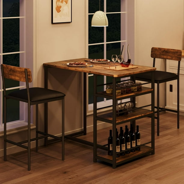Historyli Juego de mesa de comedor 1+2,mesa de cocina con 2 sillas de bar tapizadas rojas,3 estantes grandes,juego de mesa de bar para espacios pequeños,apartamento,estudio,desayuno,estilo retro.