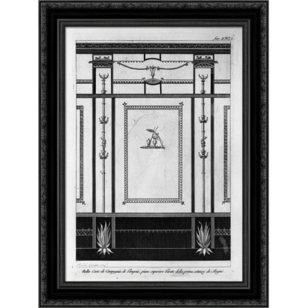 In the House of Pompeii, the upper floor wall of the first room of Bath 20x24 Black Ornate Wood Framed Canvas Art by Piranesi, Giovanni