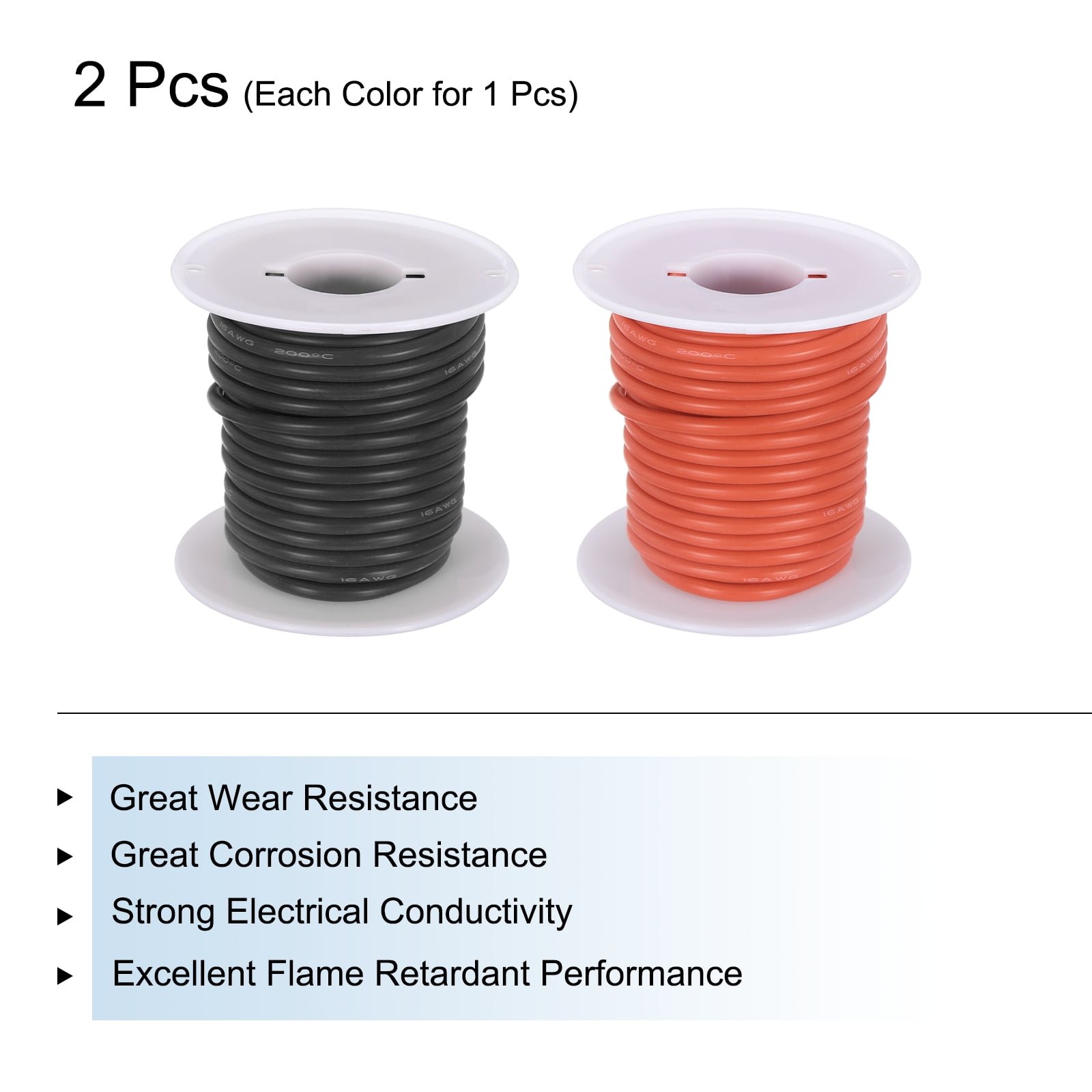 16 Gauge Silicone Wire 16AWG Stranded Wire Tinned Copper Wire High Temp Wire Spool Black/Red 7.5m/24.6ft 2pcs