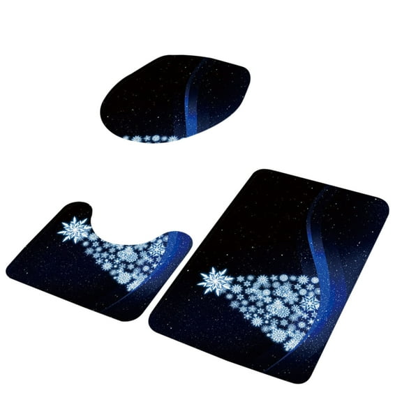 Tainini Merry Christmas Bathroom Mat Set with Rug Carpet/Contour/Lid Cover,Xmas Christmas Tree Soft Home Decorative Doormat (3 Piece)
