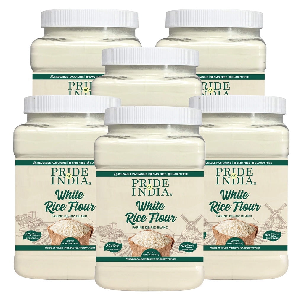 Pride of India - Pack of 6 - White Rice Flour, Gluten Free, 1 lb Jars