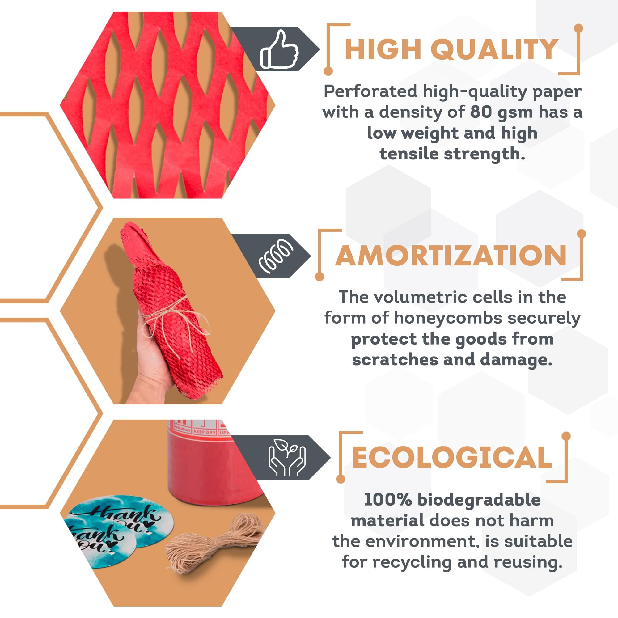Red Honeycomb Packing Paper for Moving Breakables, 15 Inch x 100 Feet. Fragile Shipping Supplies. Perforated Packing Materials for Fragile Items. Moving Paper Wrap. Eco Friendly Packaging