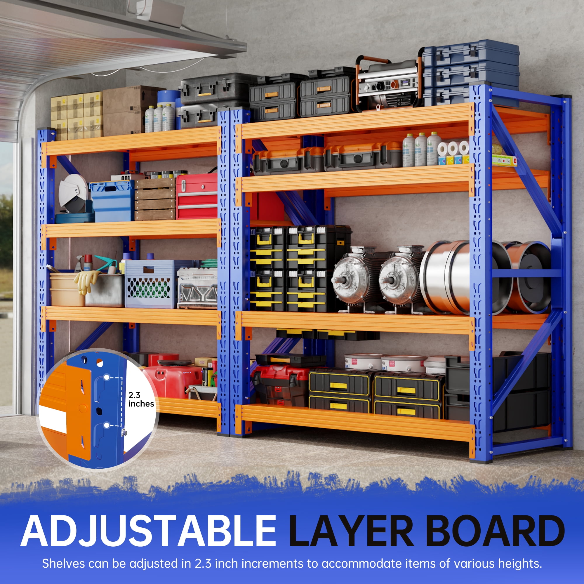 Welfiya 59"Wide Garage Shelving Unit,3500LBS Heavy Duty Storage Shelves,4-Tier Metal Industrial Shelving,Adjustable Standing Shelf for Warehouse,Basement,Workshop,59.1"W x 23.6"D x 78.7"H,Blue&Orange