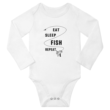 

Eat Sleep Fish Repeat Fishing Funny Baby Long Sleeve Bodysuit Boy Girl Unisex (White 6-12M)