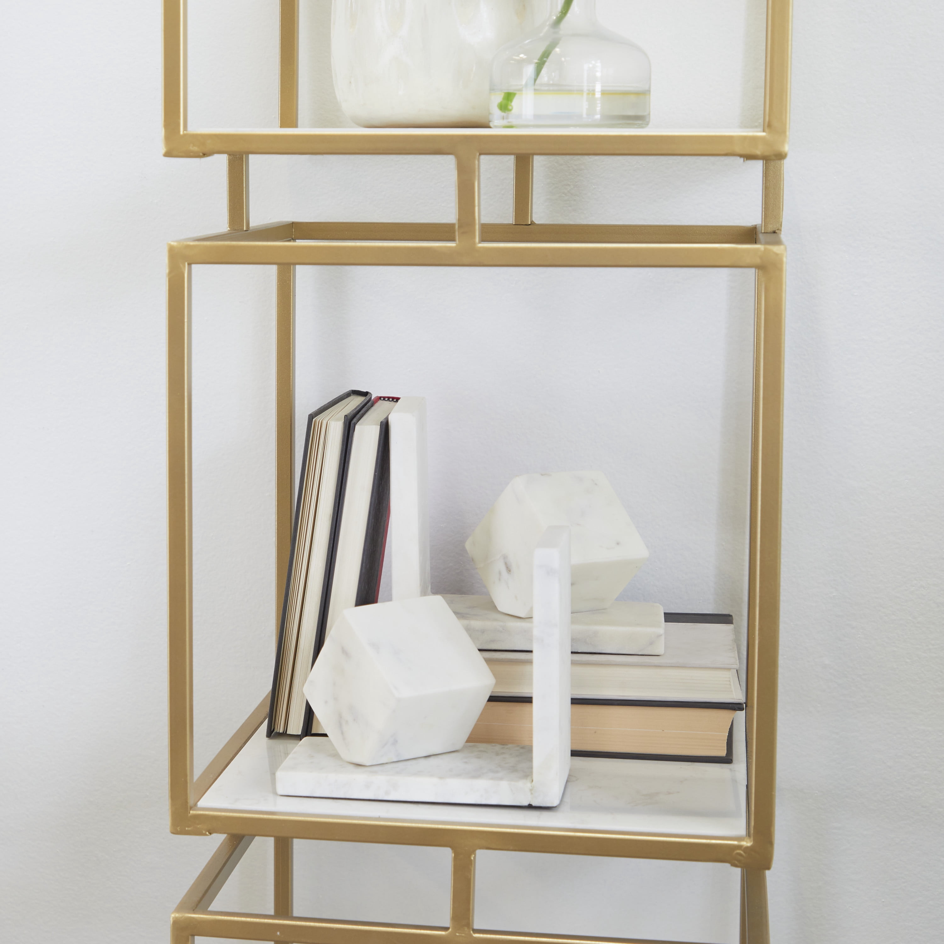 CosmoLiving by Cosmopolitan 6" Cube Geometric 10 lbs White Marble Bookends (Set of 2)