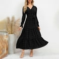 thumbnail image 2 of cfhntfmh Fall Dresses for Women Long Sleeve V Neck Long Maxi Dress Elegant Flowy Tiered Ruffle Hem A-Line Dress, 2 of 7
