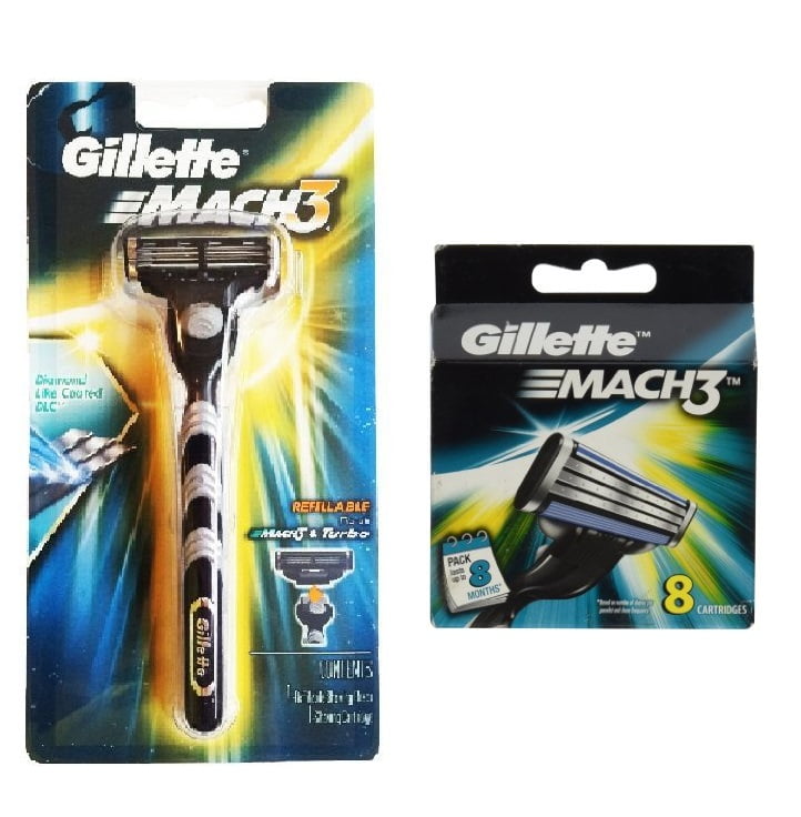 Gillette Mach3 Razor Blade Handle + Gillette Mach3 Refill Cartridges, 8 Count