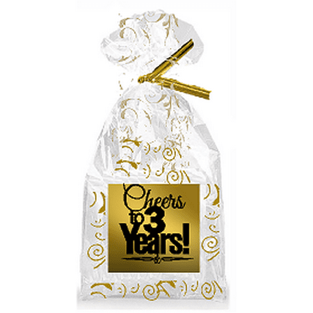 CakeSupplyShop Item#003CTC 3rd Birthday / Anniversary Cheers Metallic Gold & Gold Swirl Party Favor Bags with Twist (Best Third Party Shipping)