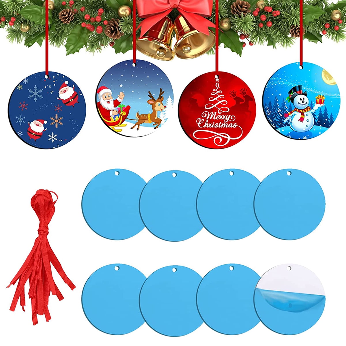 Sublimation Ornament Blanks, Cridoz 28Pcs Round Sublimation Blanks Pendants  Bulk for Christmas Day and Halloween Day Ornaments Supplies, DIY